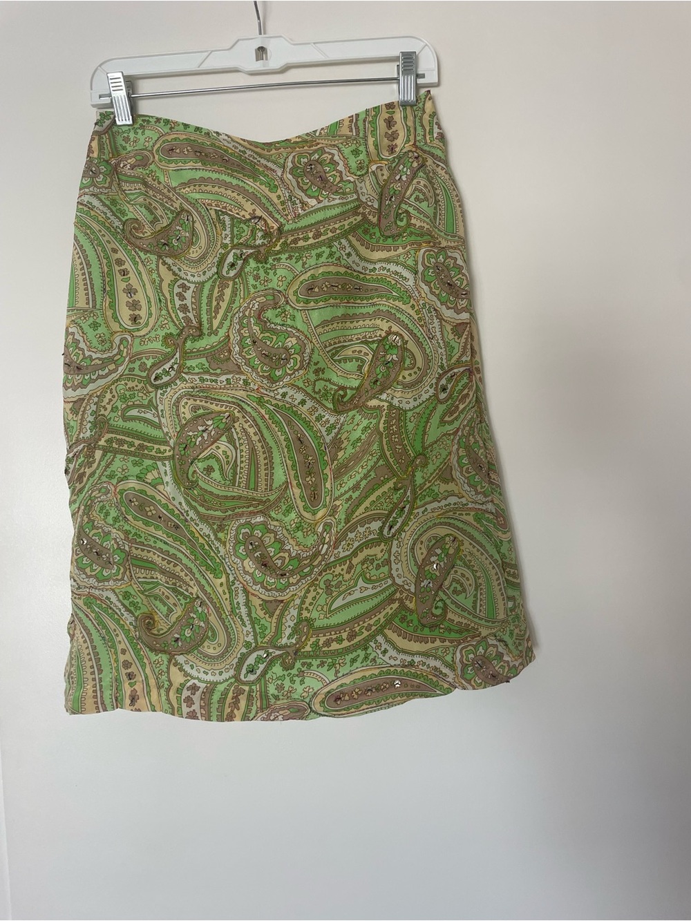 Silk Green Paisley A-Line Women's Skirt